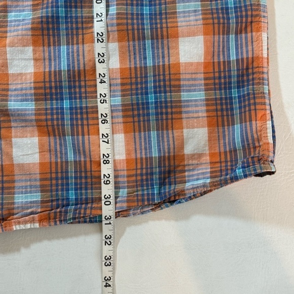 Red Head Shirt Short Sleeve Men's 3XL Orange Blue Madras Plaid Button Up - Picture 4 of 8